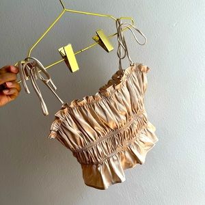 MESHKI Helena ruched  crop top in champagne